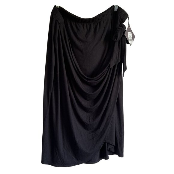 Ava Viv Womens Black Knit Wrap Midi Skirt Side Tie 3X PlusSize Elastic Waist NWT - Picture 1 of 5
